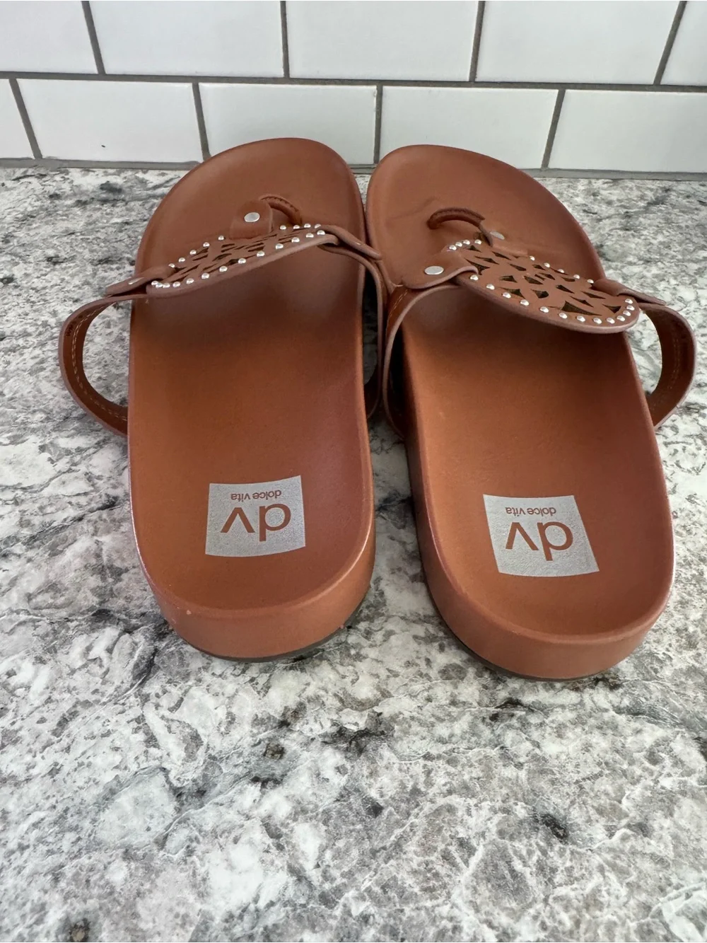 DV by Dolce Vita Tan Cutout Medallion Thong Sandals